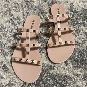 Nude studded jelly sandals